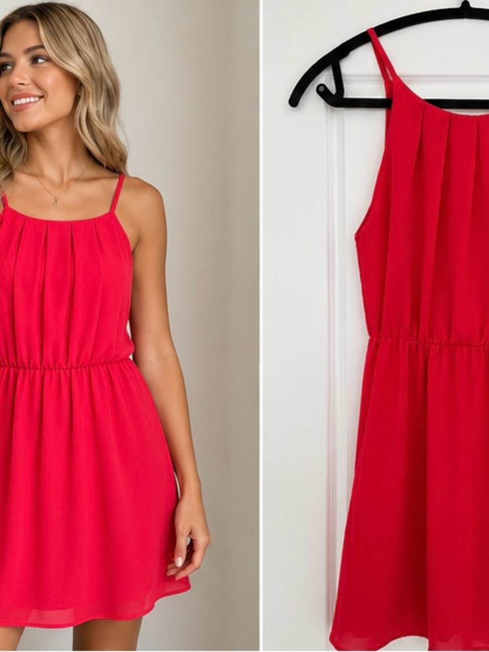 XXS Bright Coral Red Chiffon Sleeveless Mini Dress